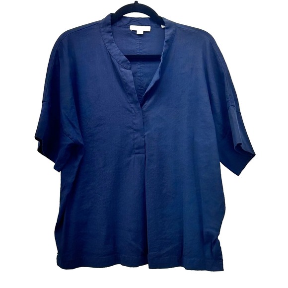Vince Tops - Vince Linen Popover Top Navy‎ Blue Medium